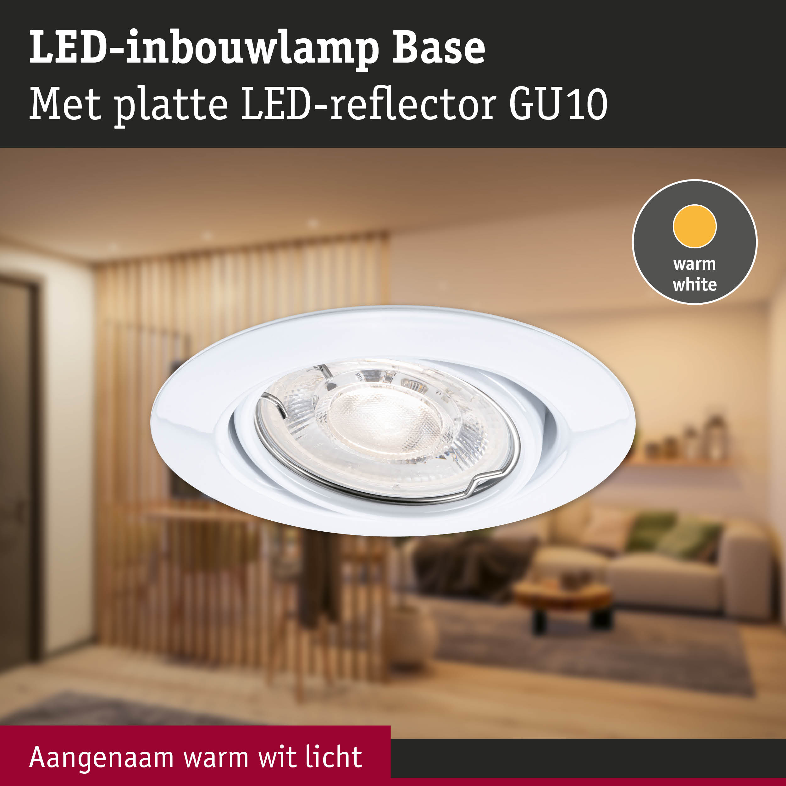 Witte LED-inbouwlamp met platte LED-reflector GU10 en warm wit licht voor woonruimtes