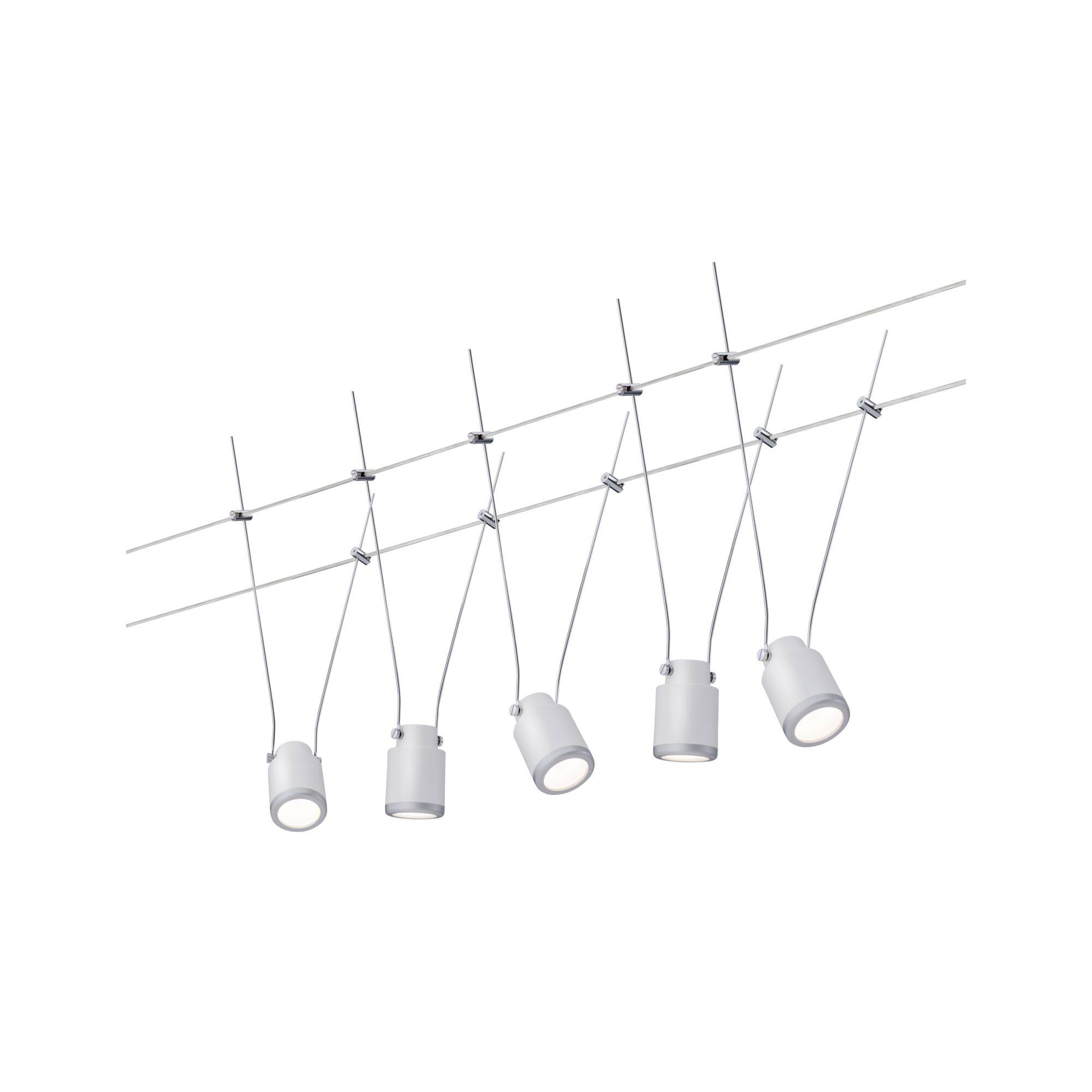 Moderne witte LED-kabelspots met verstelbare metalen koppen voor flexibele kamerverlichting