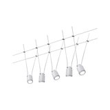 Modern white LED cable spotlights with adjustable metal heads for flexible room lighting solutions