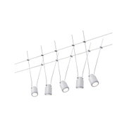 Modern white LED cable spotlights with adjustable metal heads for flexible room lighting solutions