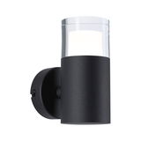 Modern black metal outdoor wall light with clear glass and white illumination for garden lighting