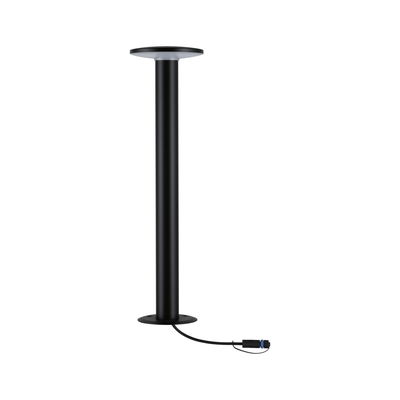Black metal LED floor lamp with round light head and cable connection for indoor lighting