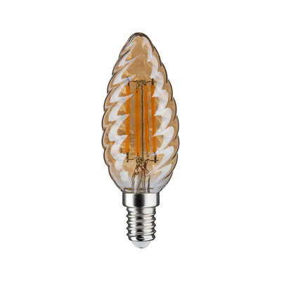 Flame-shaped LED bulb with amber glass and E14 base for decorative lighting solutions