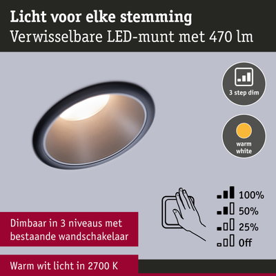 Inbouw LED-spot met verwisselbare LED-unit, 3-traps dimbaar, warm wit licht 2700K