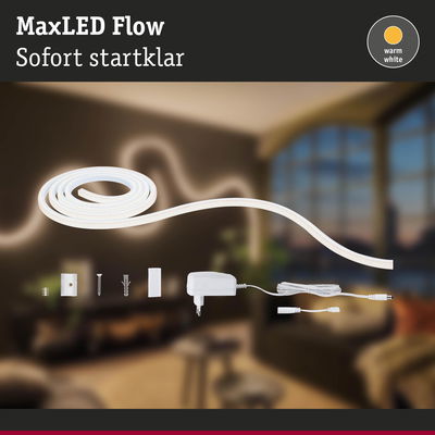 MaxLED Flow LED-Lichtband in warmweiß mit Netzteil und Montagematerial für flexible Raumbeleuchtung