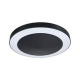 Round black LED ceiling light with white ring, modern indoor lighting for living rooms and halls