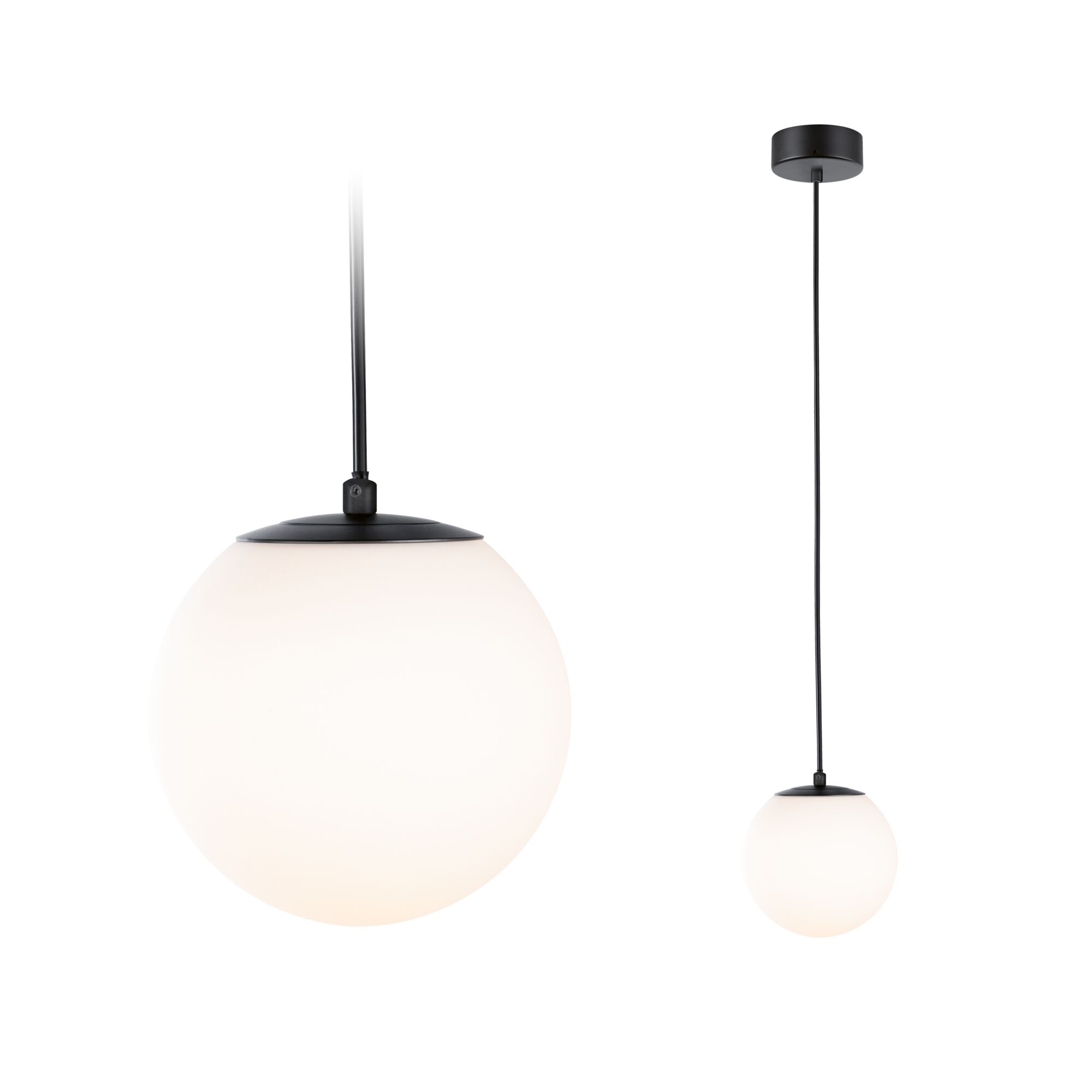 Nowoczesna lampa wisząca z czarnego metalu i białego szkła do oświetlenia wnętrz
