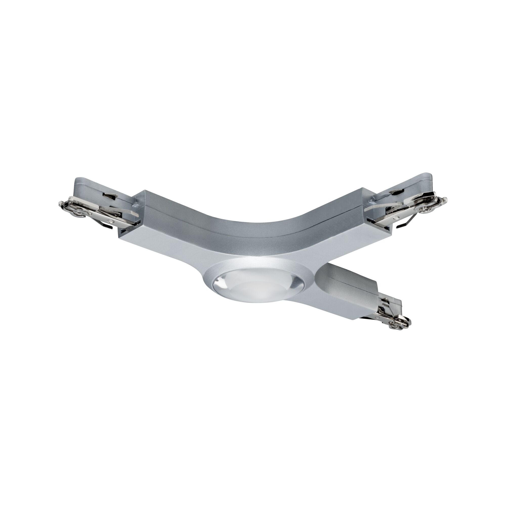 Silver aluminum connector adapter with integrated LED light for track lighting systems