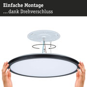 Runde Deckenleuchte mit schwarzem Rand und weißem Diffusor, einfache Montage mit Drehverschluss