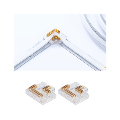 Transparent LED strip corner connectors with gold contacts for flexible light strip installation