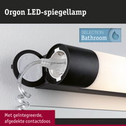 Zwarte Orgon LED-spiegellamp met geïntegreerde, afgedekte contactdoos voor badkamerverlichting