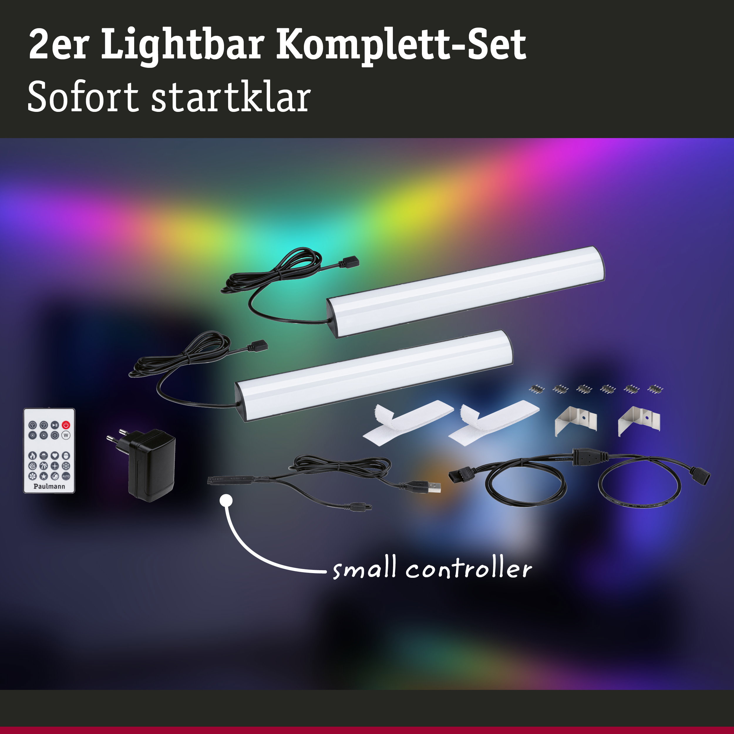 2er Lightbar Komplett-Set mit weißem Aluminiumgehäuse und Fernbedienung für LED-Beleuchtung