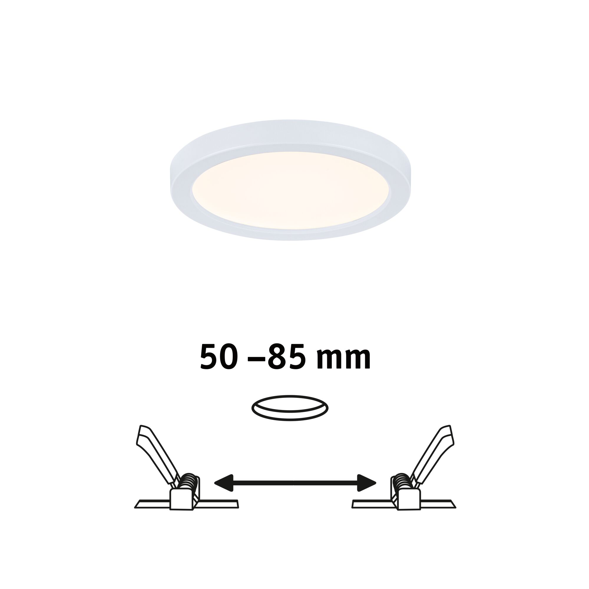 Rundes weißes LED-Panel mit Einbaumaß 50-85 mm, energiesparende Deckenleuchte für Wohnräume