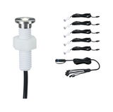 Small stainless steel LED recessed light with white plastic thread and cable, including splitter cable