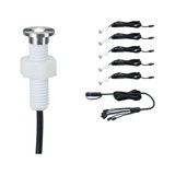 Small stainless steel LED recessed light with white plastic thread and cable, including splitter cable