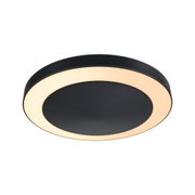 Runde LED-Deckenleuchte in Schwarz mit warmweißem Licht für moderne Wohnräume und energiesparende Beleuchtung.