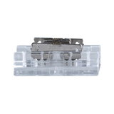 Small transparent plastic and metal component for electrical connections in lighting systems