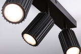Black LED ceiling light with three adjustable aluminum spotlights for modern interior lighting