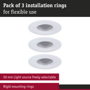 Pack of 3 white plastic mounting rings for flexible 50 mm recessed lighting installation