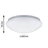 Round ceiling light with white glass, 280 mm diameter and 95 mm height for living spaces.