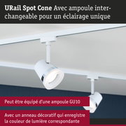 Spot URail Spot Cone blanc en métal avec ampoule GU10 interchangeable pour un éclairage flexible