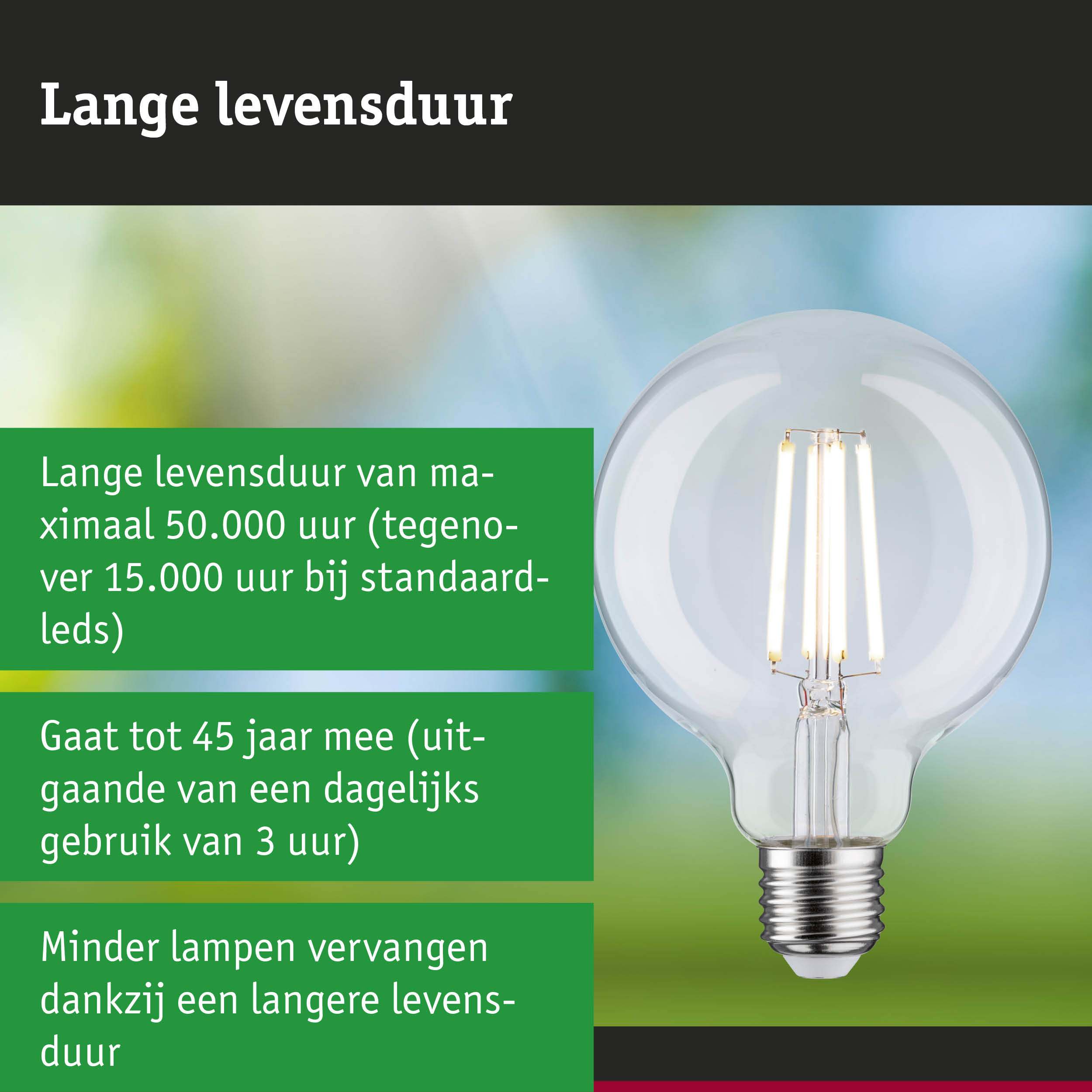LED-lamp met langere levensduur, 3,5 keer langer dan conventionele lampen, energiezuinige verlichting