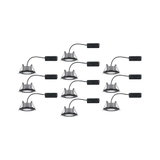 Ti grå LED-indbygningsspots med sort kabel og stik til moderne indendørs belysning
