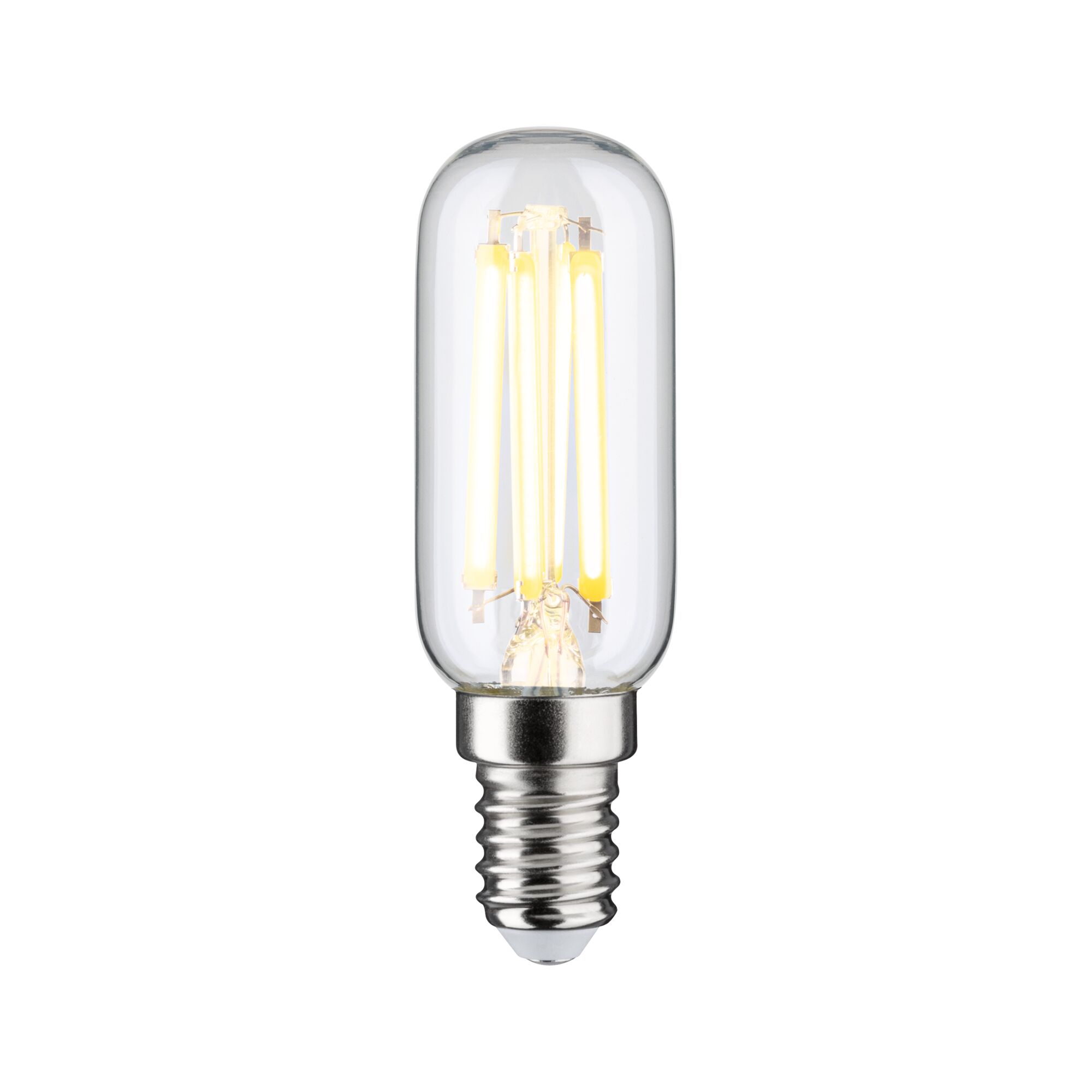Klares LED-Leuchtmittel mit silbernem Sockel und warmweißem Licht für energiesparende Beleuchtung
