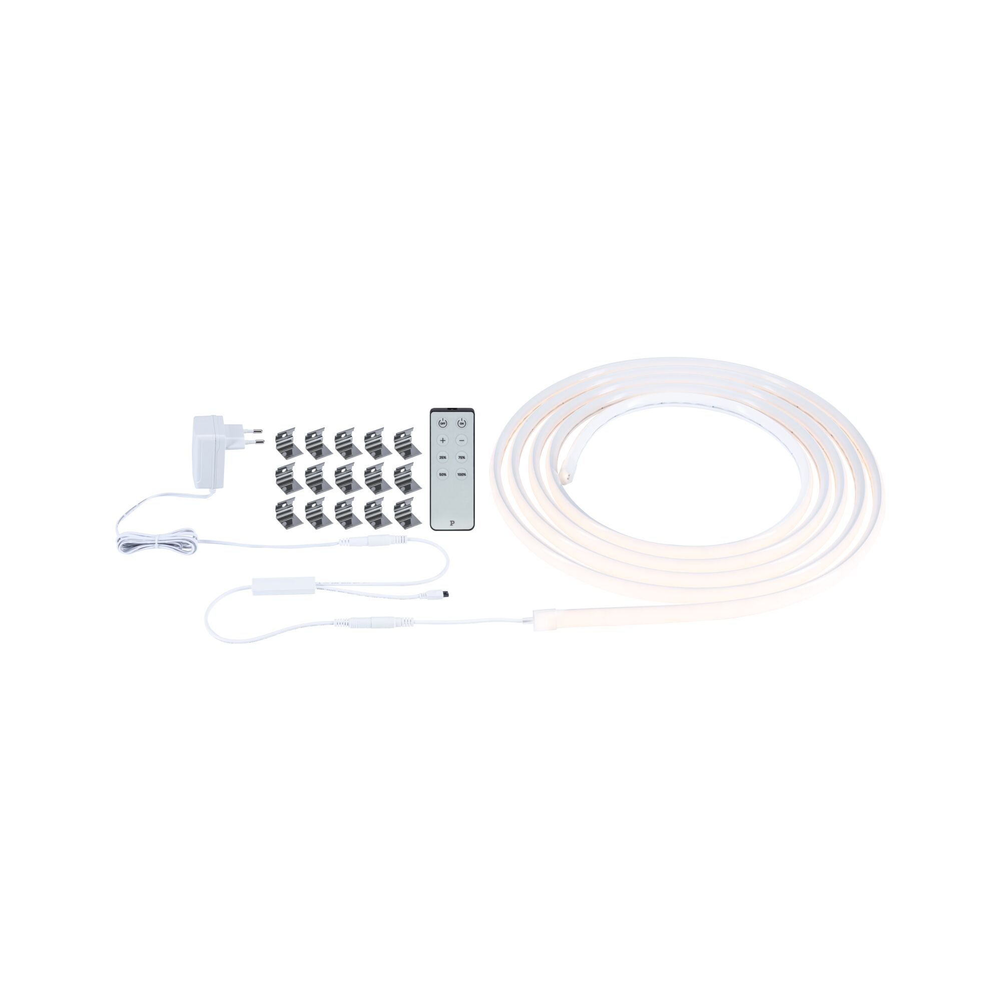 SimpLED Strip LED Delta Kit complet 5m revêtue 18W 660lm/m 3000K Bande LED flexible blanche avec télécommande, clips et adaptateur secteur pour éclairage intérieur