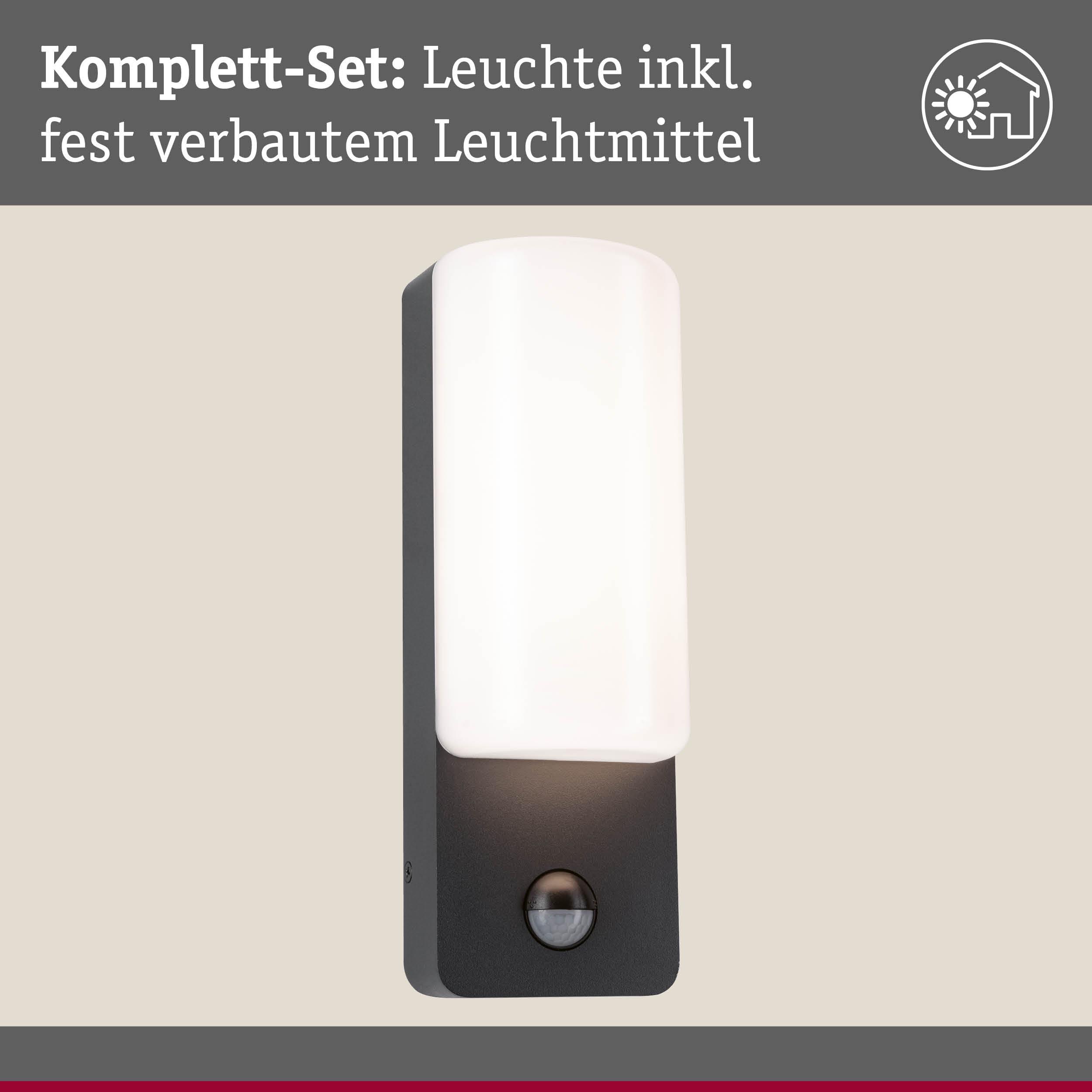 Schwarze Wandlampe mit weißem Glas und integriertem Sensor, energiesparende LED-Leuchte für Innen und Außen