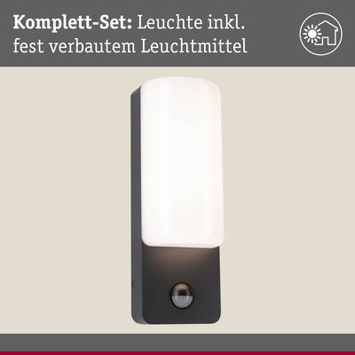 Schwarze Wandlampe mit weißem Glas und integriertem Sensor, energiesparende LED-Leuchte für Innen und Außen