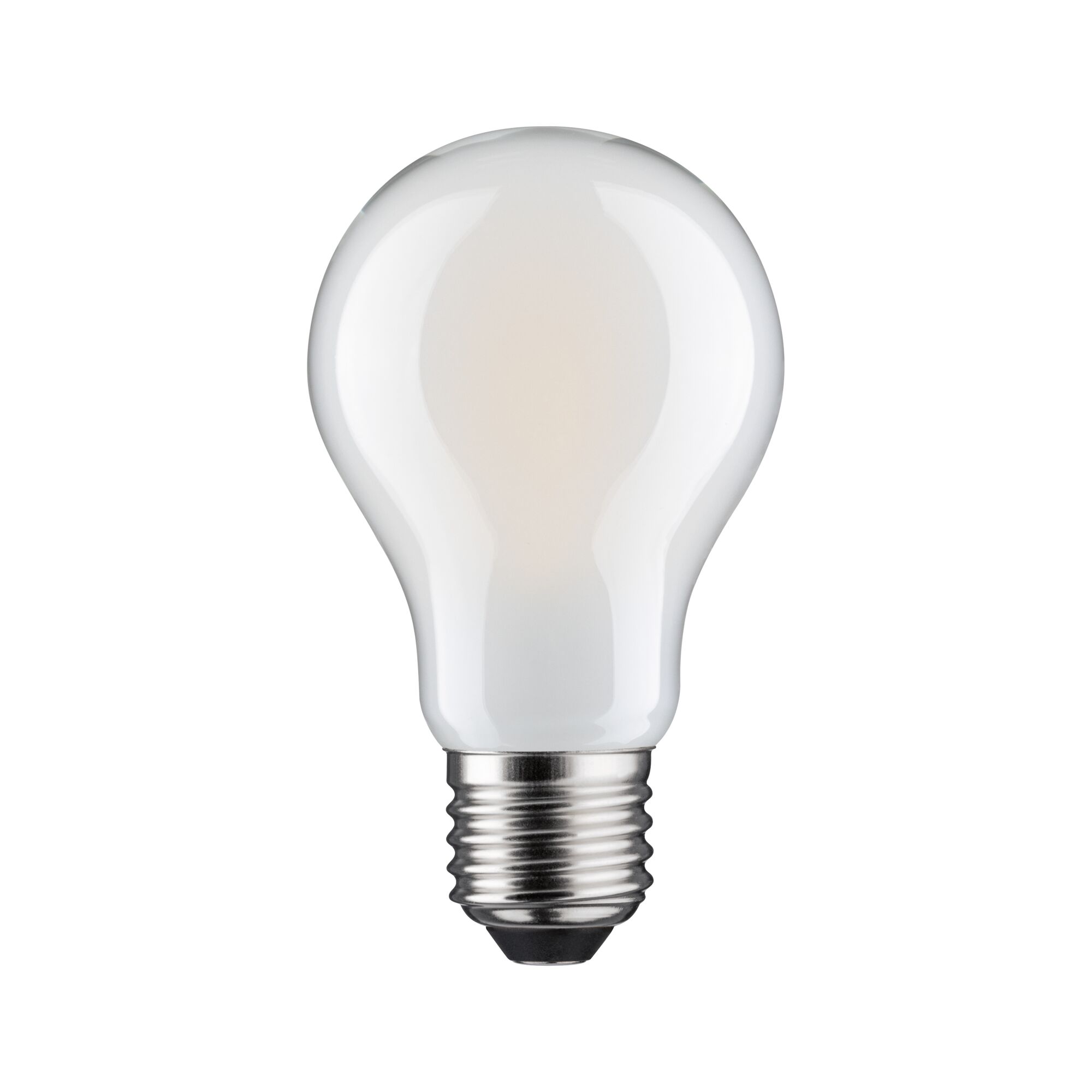 Weiße LED-Glühbirne mit E27-Fassung aus Glas und Metall für energiesparende Beleuchtung