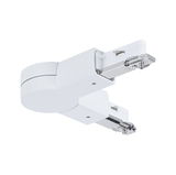 White plastic connector for track lighting with metal contacts for flexible lighting setups