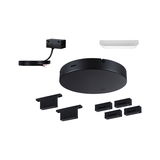 Black mounting set with round cover and cable for LED track lighting accessories.