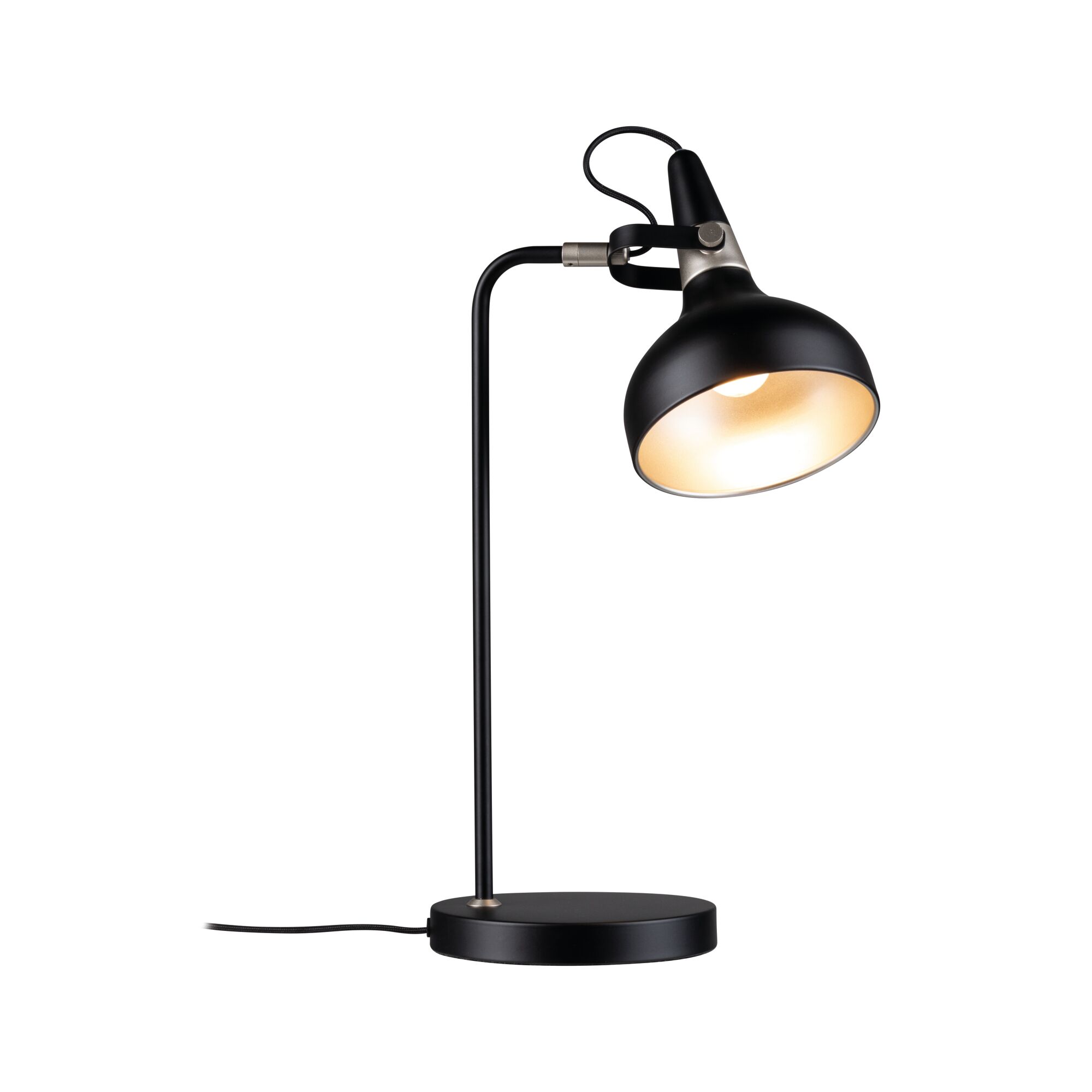 Tischleuchte Juna E14 max. 20W Schwarz matt, Champagner Metall Schwarze Metall-Tischlampe mit verstellbarem Lampenschirm und rundem Sockel für Bürobeleuchtung