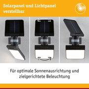 Schwarzes, verstellbares Solarpanel und Lichtpanel für gezielte Außenbeleuchtung mit Bewegungssensor