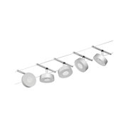 Moderner weißer LED-Seilstrahler mit fünf runden Leuchten für flexible Raumbeleuchtung