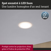 Spot LED encastré rond avec protection IP44, lumière blanche chaude homogène pour salle de bain