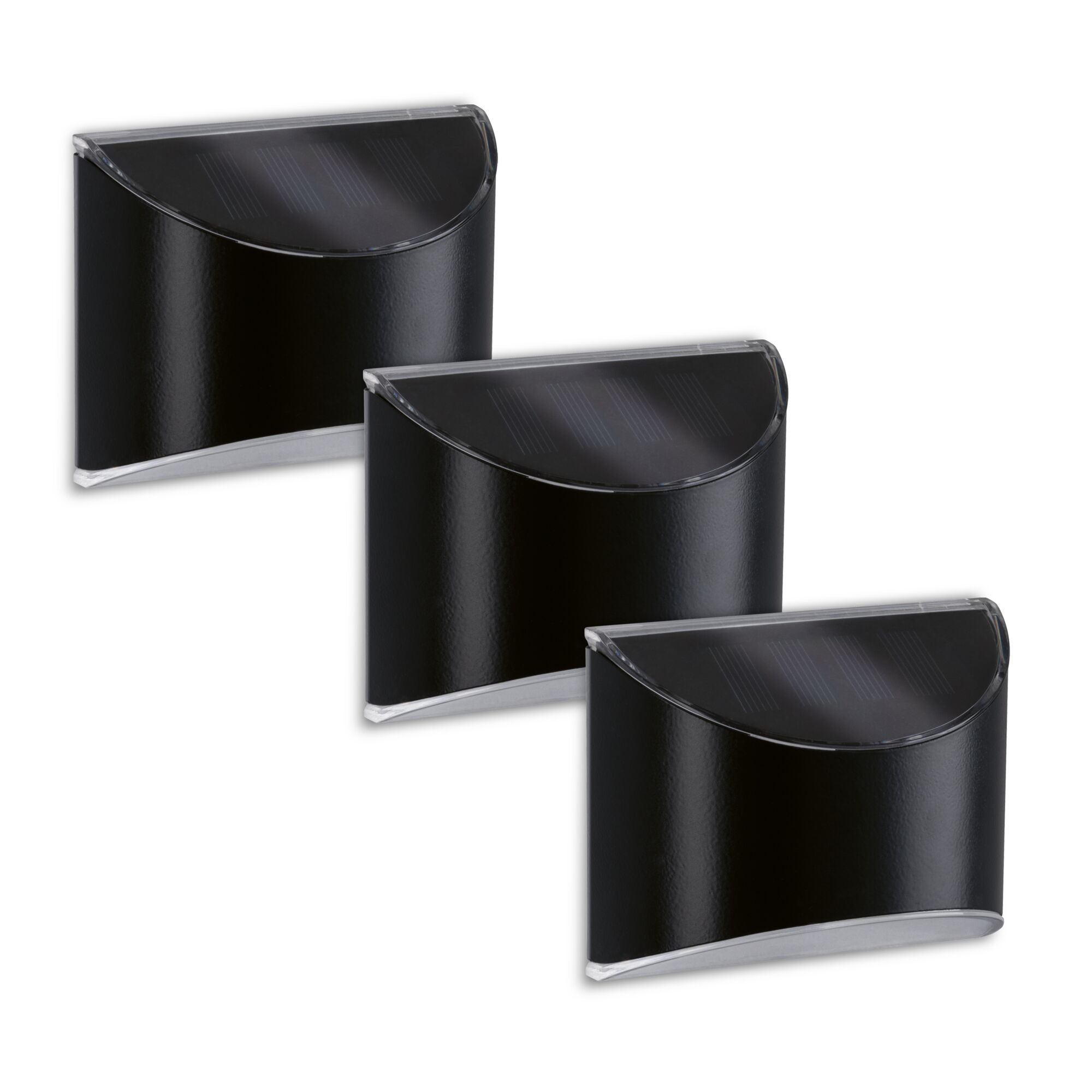 Set Solar LED Path luminaire Elliot 3-piece set IP44 3000K 3x5lm Anthracite Three black plastic solar wall lights with clear covers for outdoor lighting solutions