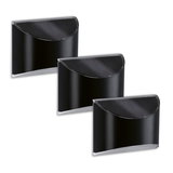 Three black plastic solar wall lights with clear covers for outdoor lighting solutions