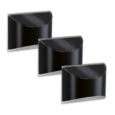 Trois appliques murales solaires noires en plastique avec protection transparente pour éclairage extérieur