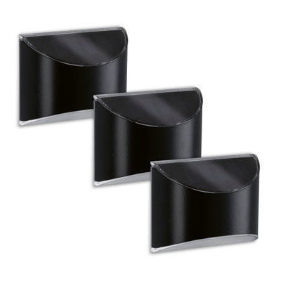 Trois appliques murales solaires noires en plastique avec protection transparente pour éclairage extérieur