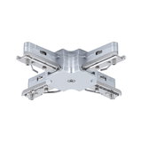 Silver aluminum connector adapter for track lighting systems with screws and clamps for installation