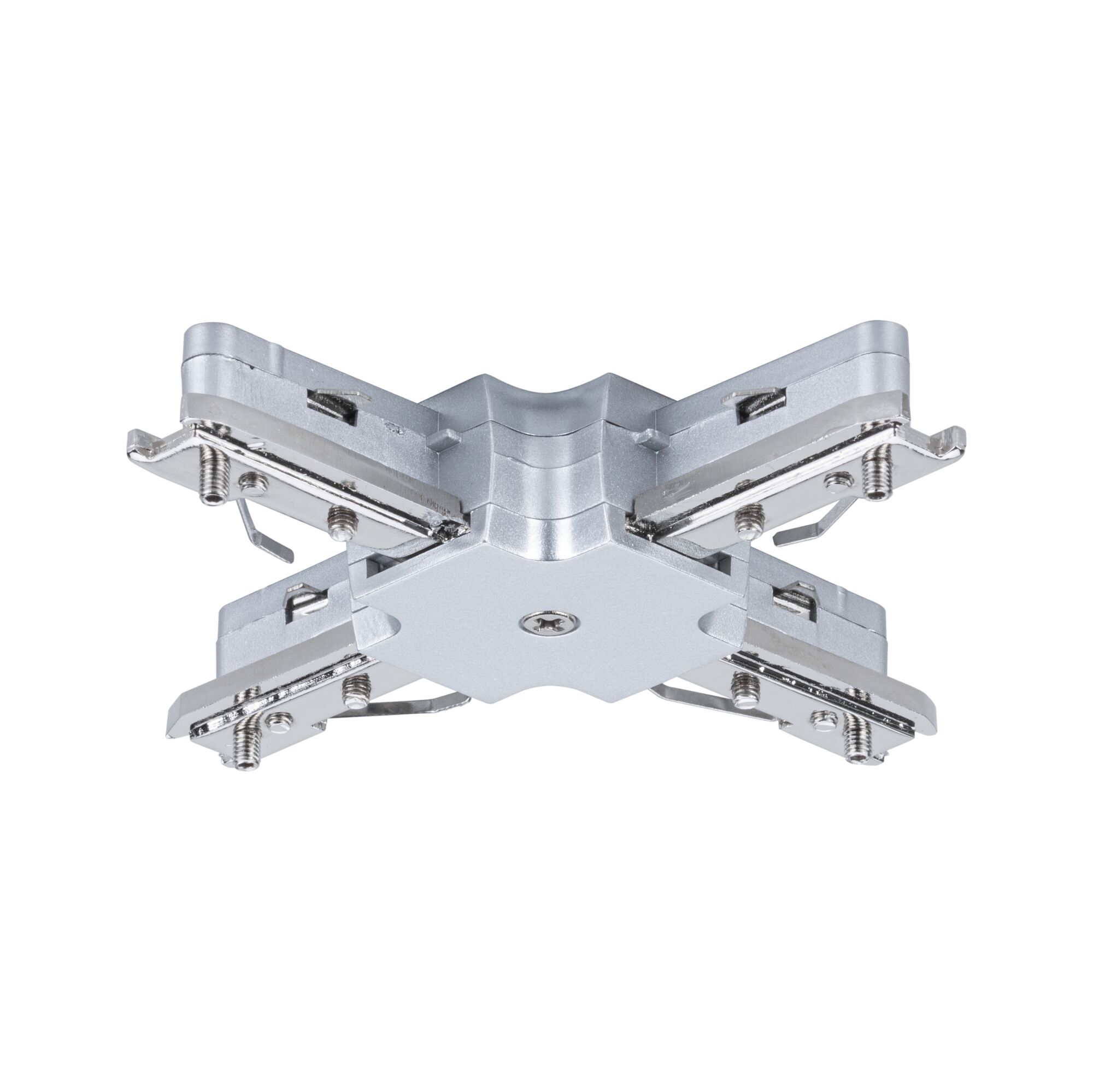 URail Verbinder X-Stück 104x104mm max. 1000W Chrom matt Silberner Aluminium-Verbindungsadapter für Schienensysteme mit Schrauben und Klemmen für Lichtinstallation