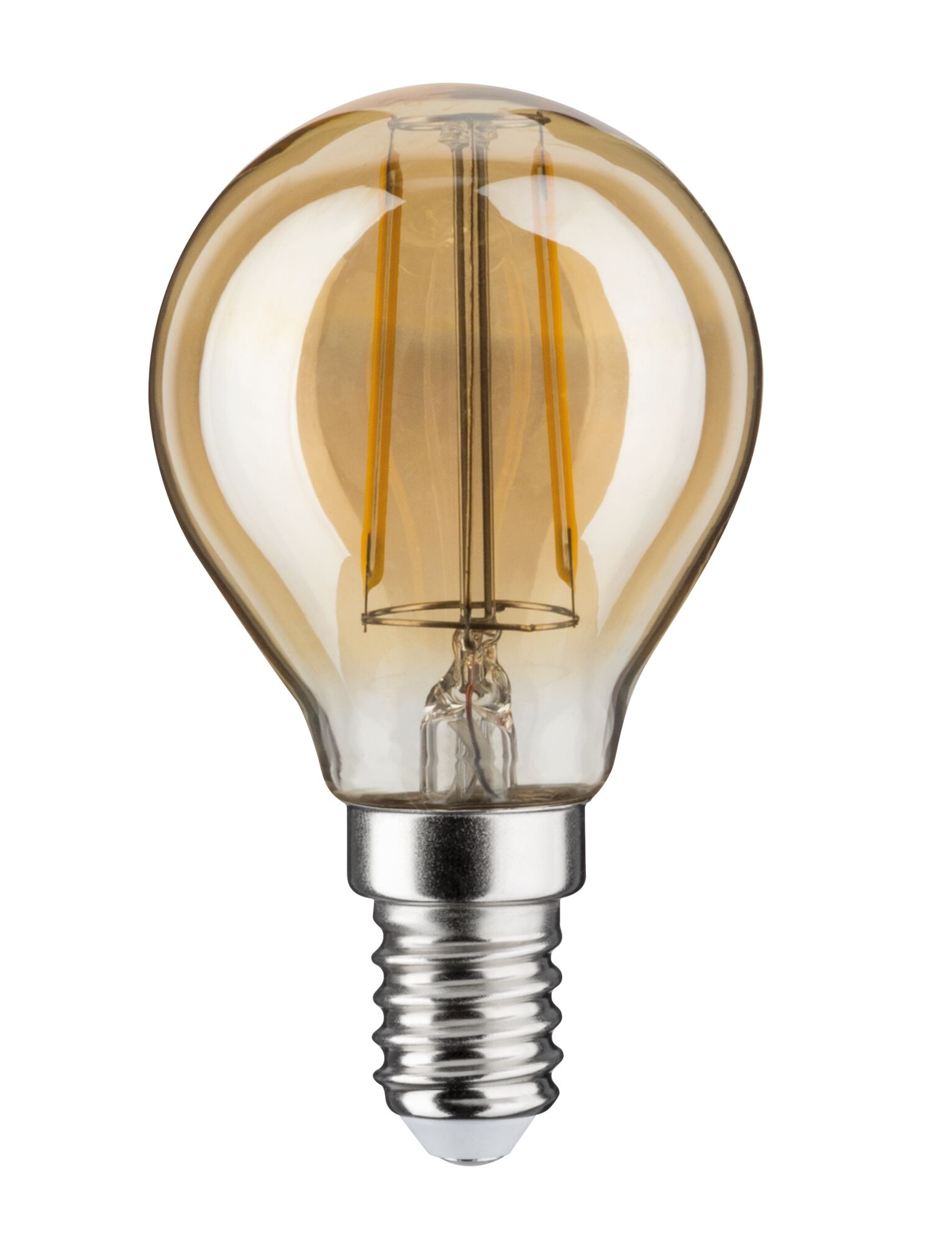 LED-Glühbirne mit E14-Fassung und bernsteinfarbenem Glas für dekorative Beleuchtung