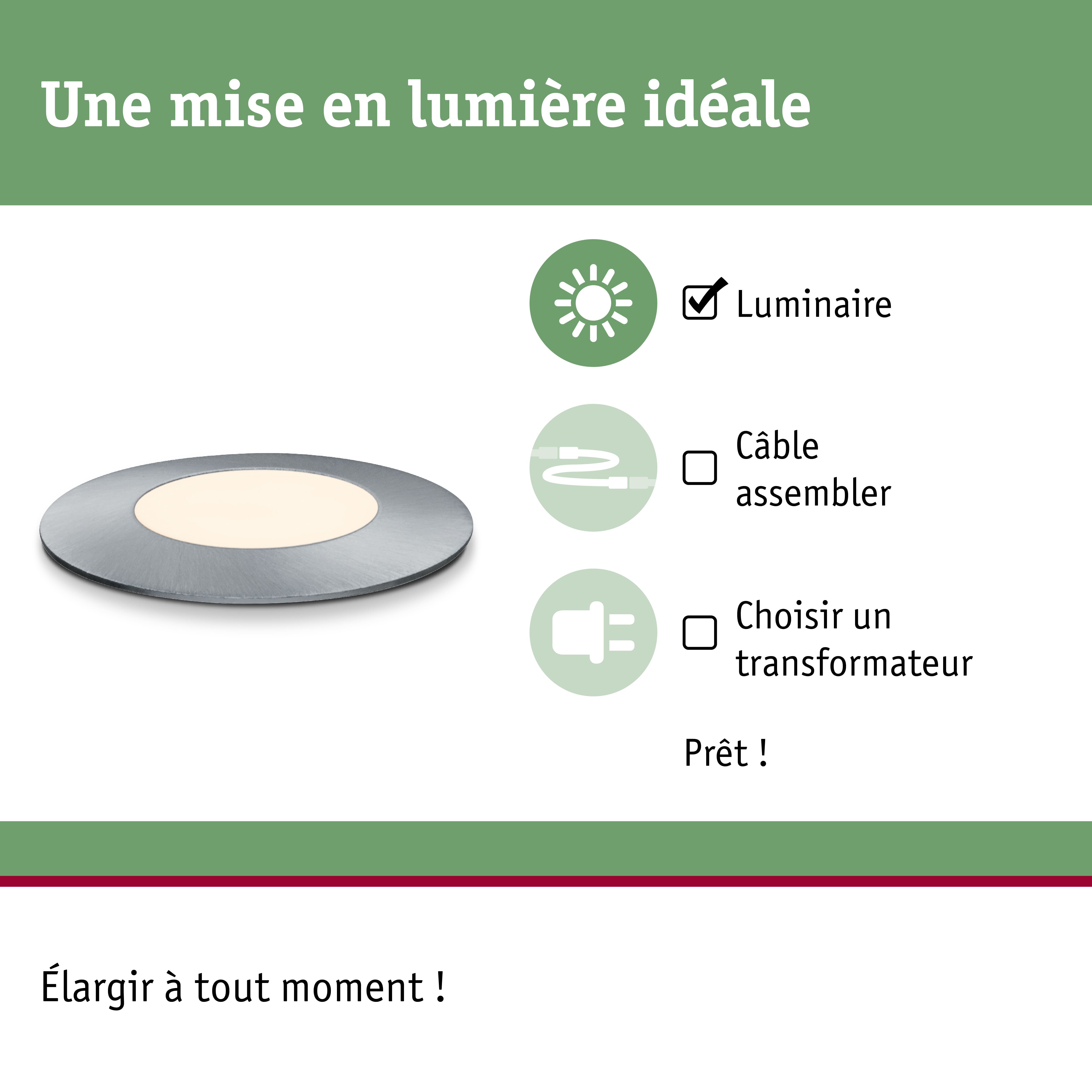 Spot LED encastrable rond avec cadre métallique argenté et lumière blanc chaud pour éclairage intérieur moderne