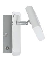 Modern white LED wall spotlight with adjustable head and metal arm for focused lighting