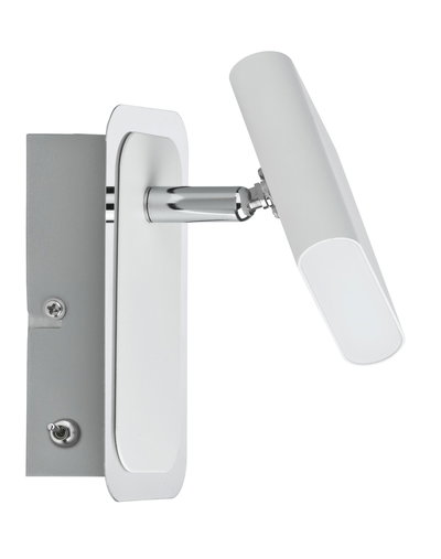 Moderne witte LED-wandspot met verstelbare kop en metalen arm voor gerichte verlichting