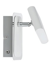 Moderne witte LED-wandspot met verstelbare kop en metalen arm voor gerichte verlichting
