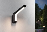 Modern black LED outdoor wall light with warm white illumination for garden and terrace.